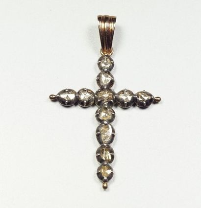  Jeannette d'Arles cross in silver (800/oo) and 18K (750/oo) yellow gold with rose-cut...