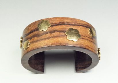 Wide rigid open bracelet made of exotic wood...