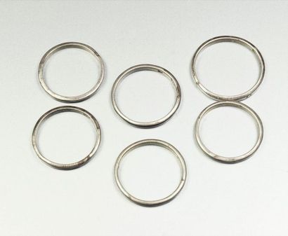 Set of 6 enamelled silver wedding rings....