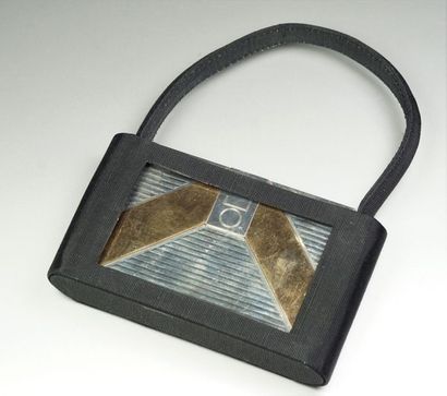 FONTANA Rectangular minaudiere in silver plated metal, with striated decoration decorated...