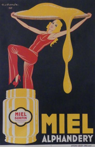 GORDE Gaston (1908-1995) MIEL SURFIN ALPHANDERY.1932 Posters Delcey, Dole (Jura)...