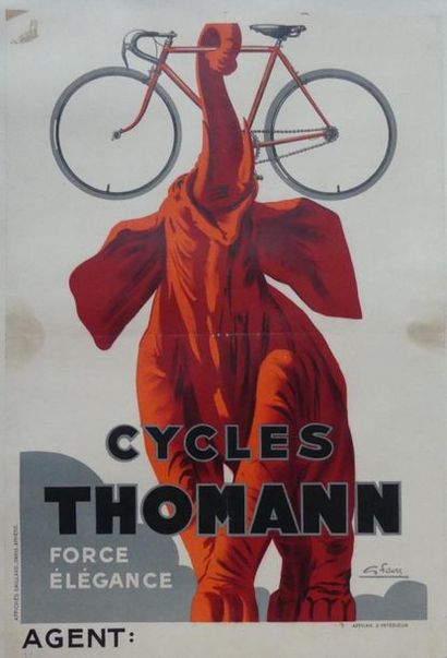 FAVRE Georges (XXe) CYCLES THOMANN.”FORCE ÉLÉGANCE” Affiche d’intérieur - Affiches...