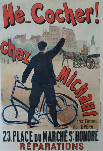 GRAY Henri (1858-1924) HÉ...COCHER ! CHEZ MICHAUT.”23 Place du Marché St.Honoré”.Imp.H.Hérold,...