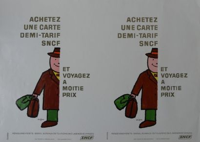 SAVIGNAC Raymond (1907- 2002) (2 affiches)SNCF.”ACHETEZ UNE CARTE DEMI-TARIF”.1974...