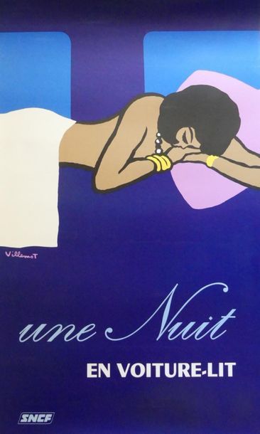 VILLEMOT Bernard (1911-1990) SNCF.UNE NUIT EN VOITURE-LIT. 1973 Imprimerie Chabrillac,...