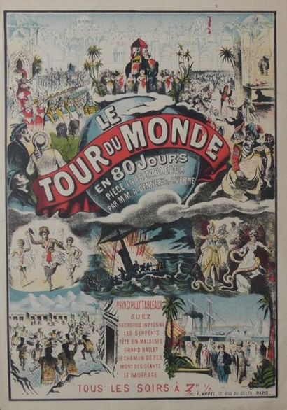 ANONYME LE TOUR DU MONDE EN 80 JOURS" (Around the world in 80 days). 15 paintings...