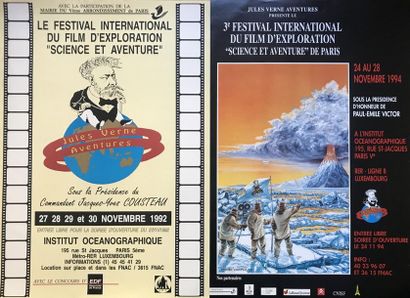 JULES VERNE - FESTIVAL DU FILM ( 7 affichettes & 3 cartons) FESTIVAL DU FILM 1992...