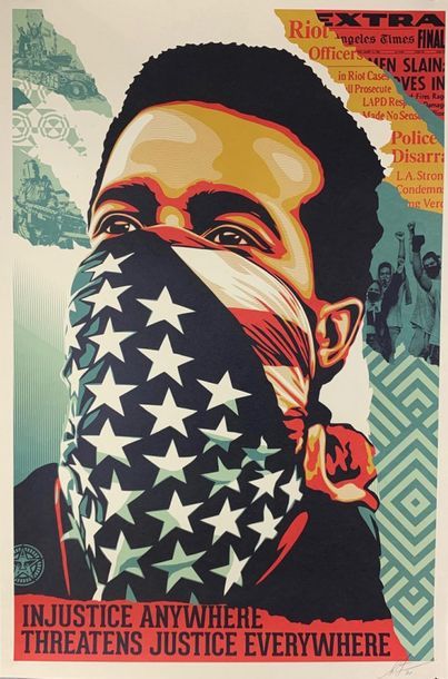 Shepard FAIREY (né en 1970) INJUSTICE ANYWHERE THREATENS JUSTICE EVERYWHERE Lithograph...