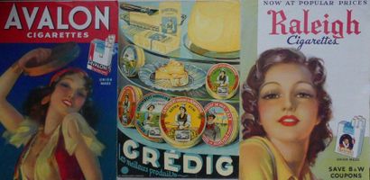 DIVERS (3 Affichettes) CRÉDIG - RALEIGH CIGARETTES – AVALON Printed in USA et sans...