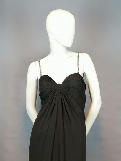 CHANEL Cocktail dress CHANEL in silk crepe, strass straps, buttoned in the back,...