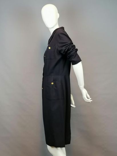 CHANEL Wool CHANEL dress with silk lining, navy blue, sun buttons on the back, size...