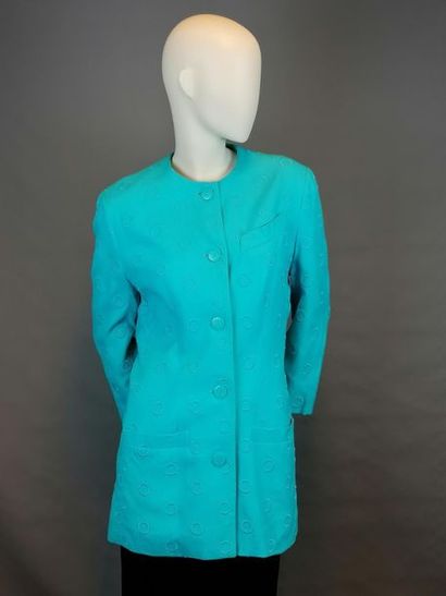 CELINE CÉLINE long jacket in cotton, size 40, buttons signed CÉLINE , 90's