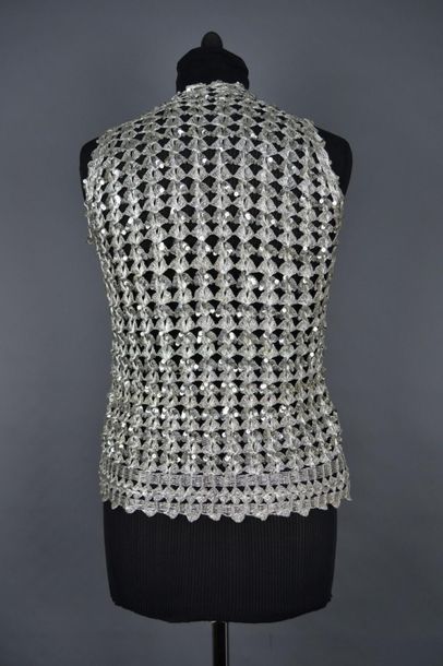 MODE VINTAGE Vest in wire mesh and silver sequins - about T38 - good condition, circa...