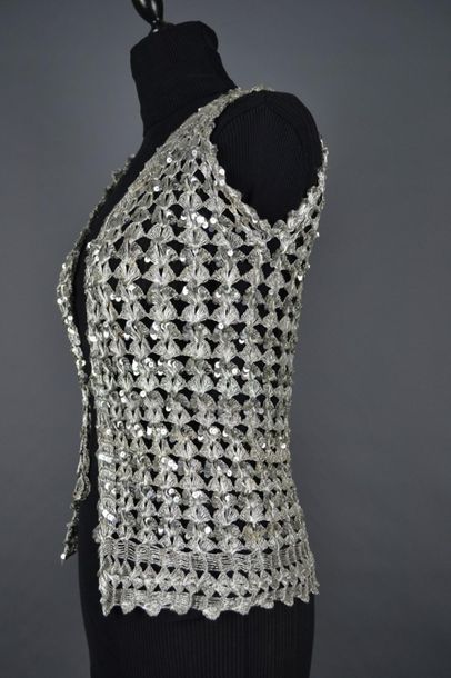 MODE VINTAGE Vest in wire mesh and silver sequins - about T38 - good condition, circa...