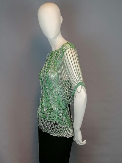 Loris AZZARO Lurex top and green and silver metal chains - about T38 - Good condition,...