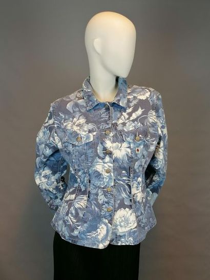 KENZO Blouson Jeans KENZO motif de fleurs, en coton , taille 36/38, très bon éta...