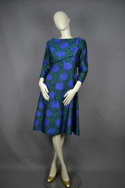 MODE VINTAGE 60's neighbourhood dressmaker's set dress and bolero, in cotton brocaded,...