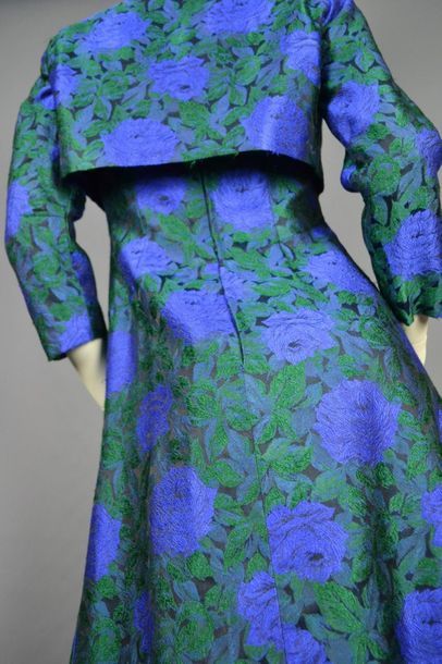 MODE VINTAGE 60's neighbourhood dressmaker's set dress and bolero, in cotton brocaded,...