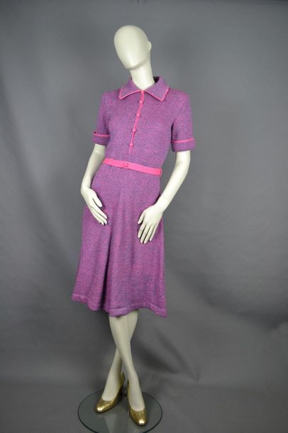 MODE VINTAGE Pink and lavender heather dress, wool, satin lined, very good condition,...