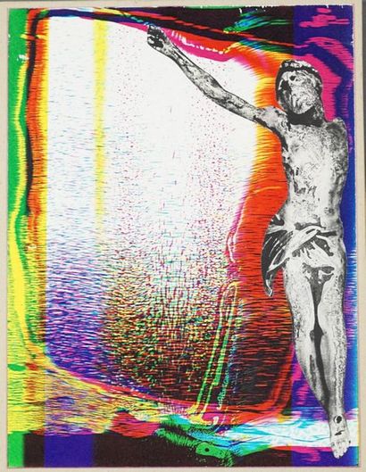 Joseph KADAR sans titre - Christ psychédélique Techniques mixtes et collage 26 x...