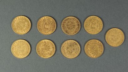 PIECES Lot de 9 pièces de 20 francs or, France Napoléon III.