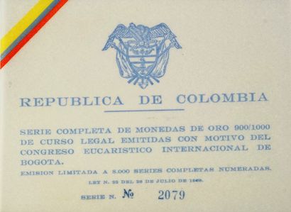 PIECES Coffret contenant cinq monnaies en or jaune (900/oo) de la République de Colombie...