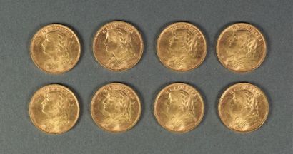 PIECES Lot de 8 pièces de 20 francs or, Confédération Helvétique de 1935.