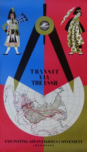 INTOURIST Intourist.TRANSIT VIA THE USSR Published in the USSR – 100 x 60 cm – Non...