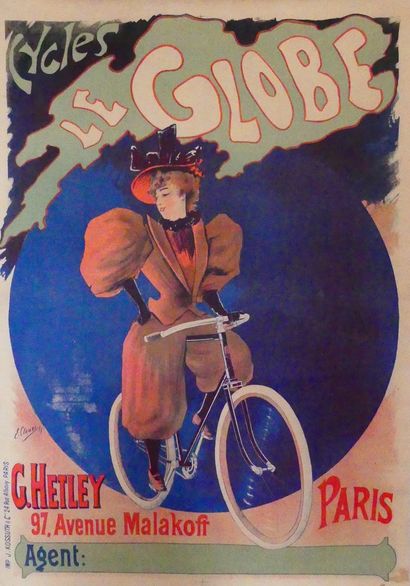 CLOUET Emile (XIX-XX) «CYCLES LE GLOBE ». 1891Imprimerie J. Kossuth & Cie, Paris...