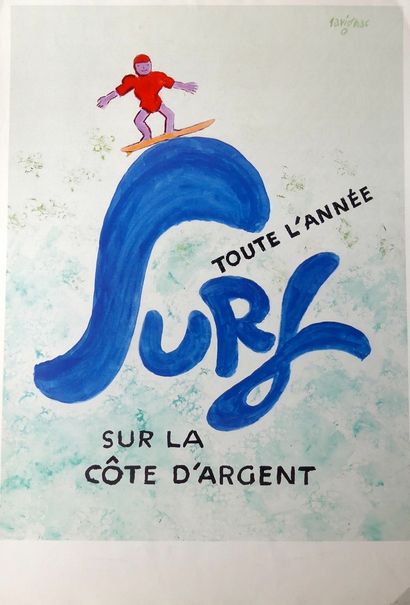 SAVIGNAC Raymond (1907-2002) (2 Affiches) SURF TOUTE L’ANNÉE sur LA CÔTE D’ARGENT...