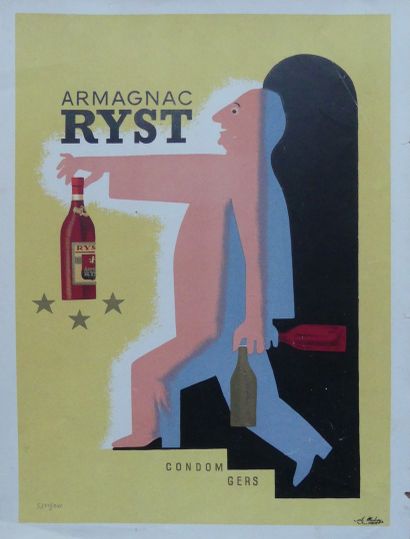 SAVIGNAC Raymond (1907-2002) (2 affichettes) ARMAGNAC RYST. »Condom Gers ». Vers...