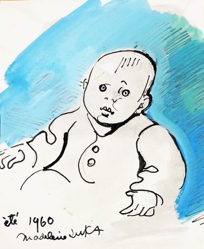 Madeleine LUKA (1894-1989) Les enfants au pied du sapin de Noel. Huile sur carton...