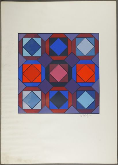 Victor VASARELY (1906-1997) Les perspectives portfolio de 10 planches signées ( traces...