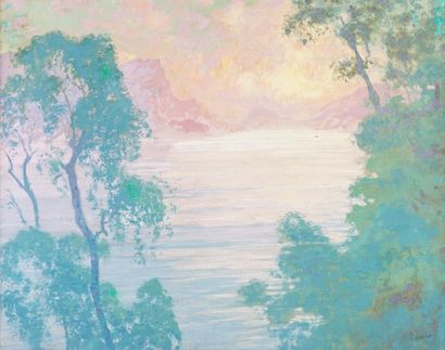 Sigismond JEANES (1862-1952) 
 Paysage au soleil couchant Huile sur toile 60 x 74...