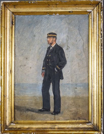 Eugène DECAN (1829-1894) Portrait d'officier de marine. Huile sur carton signée en...