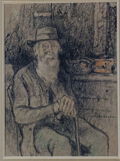 Jules ADLER (1865-1952) Portrait of a man. Charcoal on paper. Signed on the right....