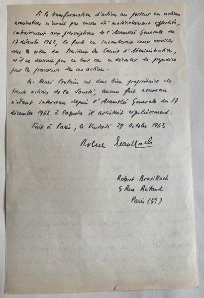ROBERT BRASILLACH 
Autograph documents and correspondence 

traces of handling, small...