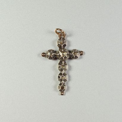 null Pendentif Croix Arlésienne ancienne en argent (800/oo) et or jaune 18K (750/oo),...