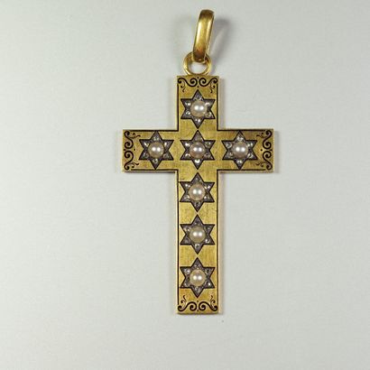 Croix-pendentif ancienne en or jaune 18K...