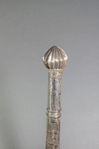 null Sabre. Silver plated handle with repoussé and round pommel with melon rib (repairs)....