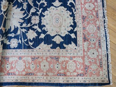 null Pakistani carpet with floral decoration on a navy blue background 280 x 357...