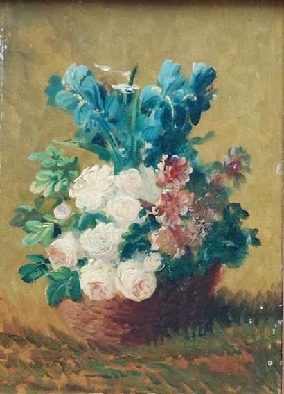 Ecole XXe Bouquet of flowers Oil on panel signed. 25x19 cm joined Marcel-Georges...