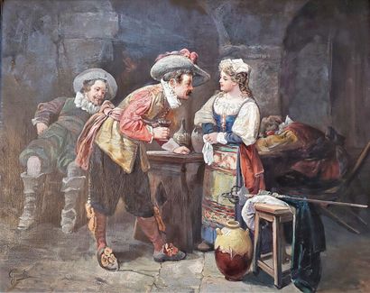 Louis GONTIER Scène de taverne, Huile sur toile signée 61 x 73 cm