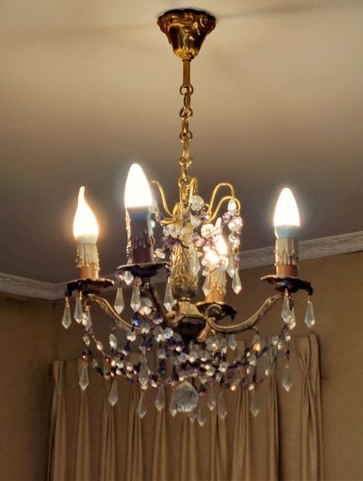 null Small brass chandelier with four lights. Height : 60cm