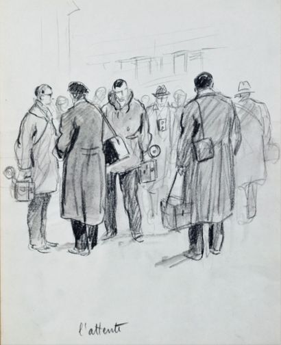 André GALLAND (1886-1965) Neufs dessin au fusain. Certains signés ou monogrammés....