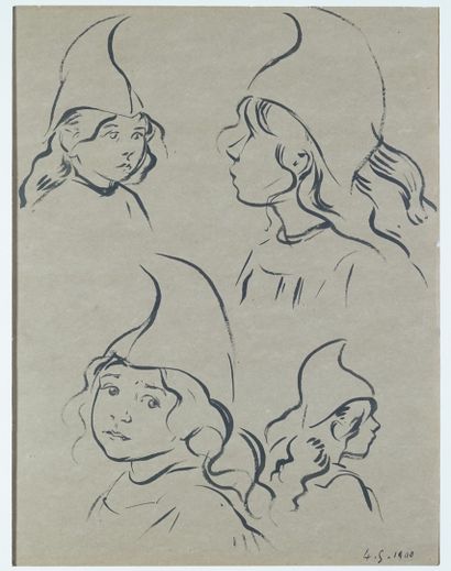 Paul HERMANN ( 1864-1940) Etudes de personnages .Deux dessins et encre sur papier...