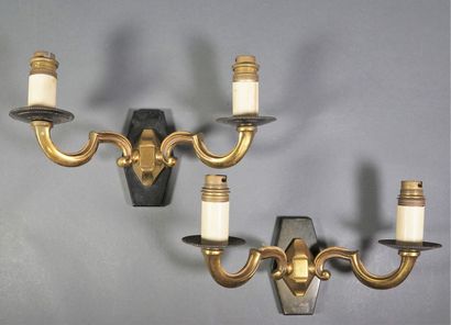 null Pair of ormolu and patinated sconces circa 1940.