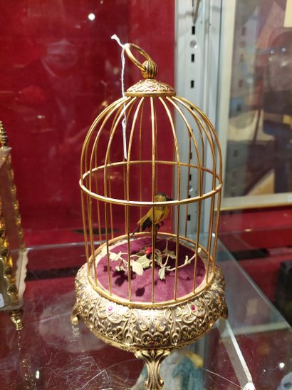  Cage à oiseau en laiton doré. 