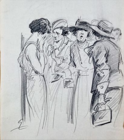 André GALLAND (1886-1965) Nine charcoal drawings. Some signed or monogrammed. Various...