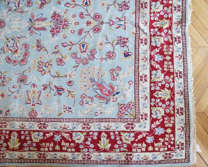 null Oriental carpet with a sky background and vegetal decoration (worn) 300 x 205...